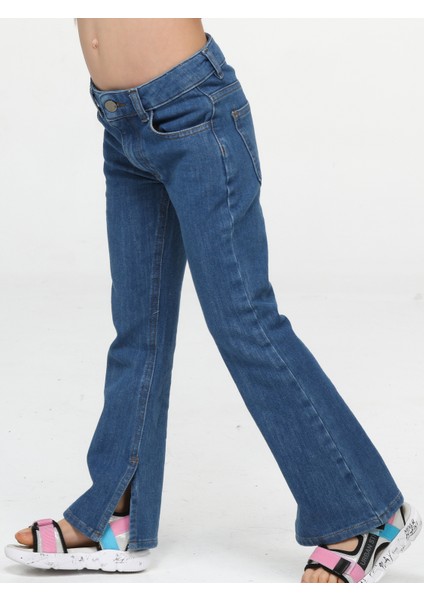 Mid Washed Ispanyol Paça Yırtmaçlı Denim Pantolon