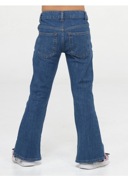 Mid Washed Ispanyol Paça Yırtmaçlı Denim Pantolon