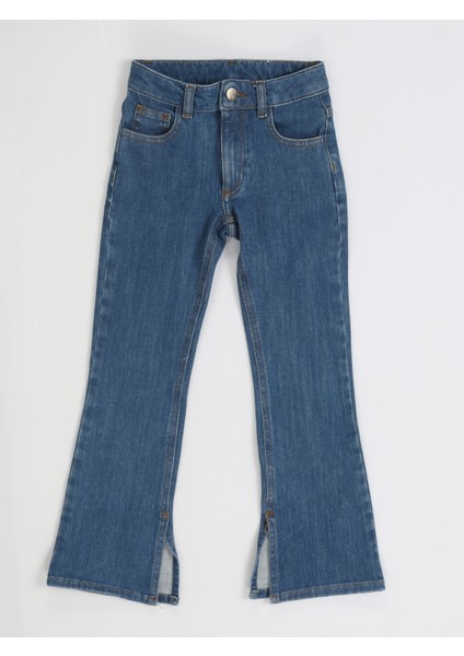 Mid Washed Ispanyol Paça Yırtmaçlı Denim Pantolon