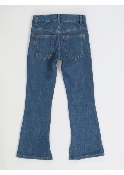 Mid Washed Ispanyol Paça Yırtmaçlı Denim Pantolon