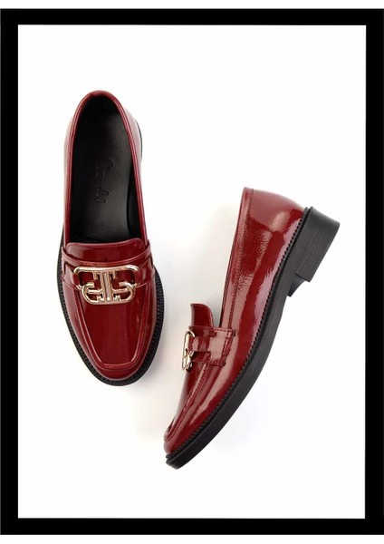 Bordo Kırışık Rugan Kadın Loafer Ayakkabı K01474091908