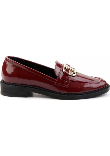 Bordo Kırışık Rugan Kadın Loafer Ayakkabı K01474091908