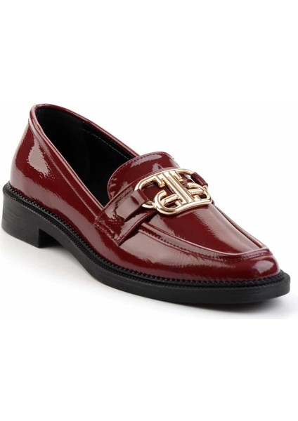 Bordo Kırışık Rugan Kadın Loafer Ayakkabı K01474091908