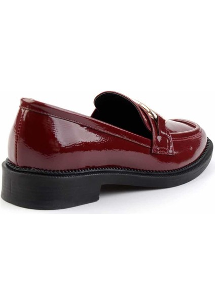 Bordo Kırışık Rugan Kadın Loafer Ayakkabı K01474091908