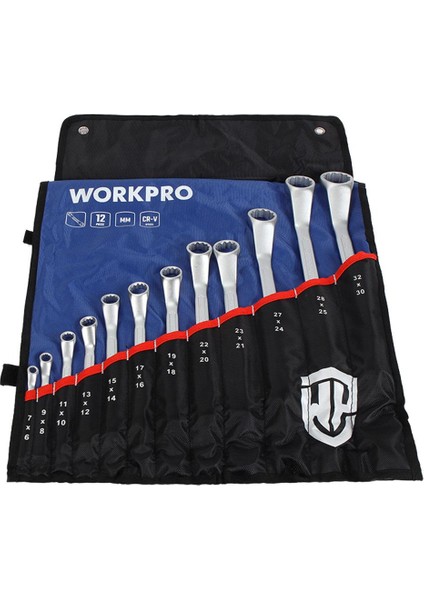 WP202510 6-32MM 12 Parça Cr-V Profesyonel Iki Ağızlı Yıldız Anahtar Takımı + Bez Taşıma Kılıfı