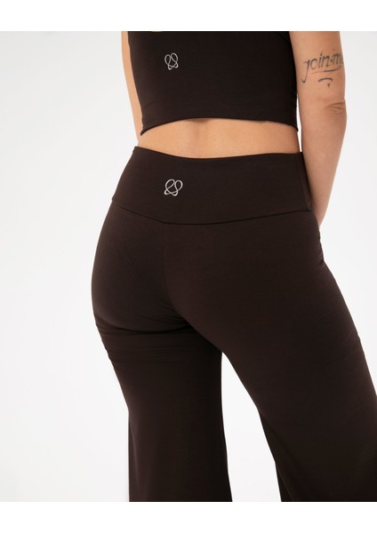 Ayma Active Kahverengi Şortlu Yoga Pantolon Ince Dökümlü Yoga Pantolon