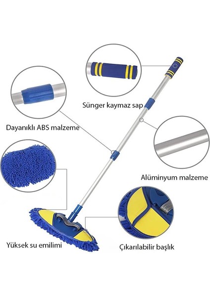 Profesyonel Ayarlanabilir Uzunluk Mikrofiber Araç Yıkama Fırçası Püsküllü Temizlik Fırçası