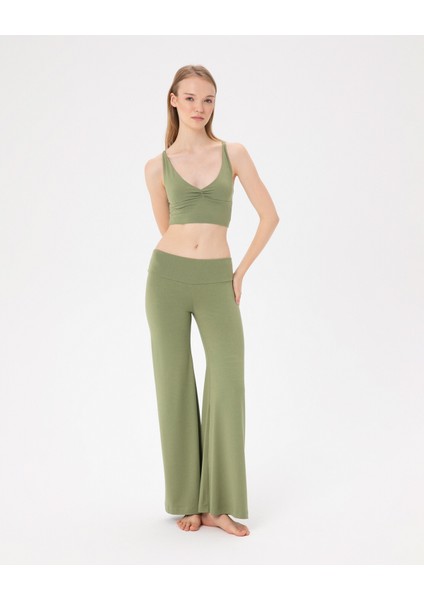 Yeşil Şortlu Yoga Pantolon Ince Dökümlü Yoga Pantolon