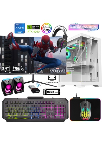 Xsr803 i5 12400F 16GB Ram 512GB M.2 NVMe SSD 8GB RTX4060 24"Curved 180Hz Sıvı Soğutma Oyun Bilgisayarı