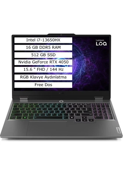 Loq 15IRX9 83DV00G7TR01 I7-13650HX 16G 512G SSD RTX4050 6g 15.6 Freedos