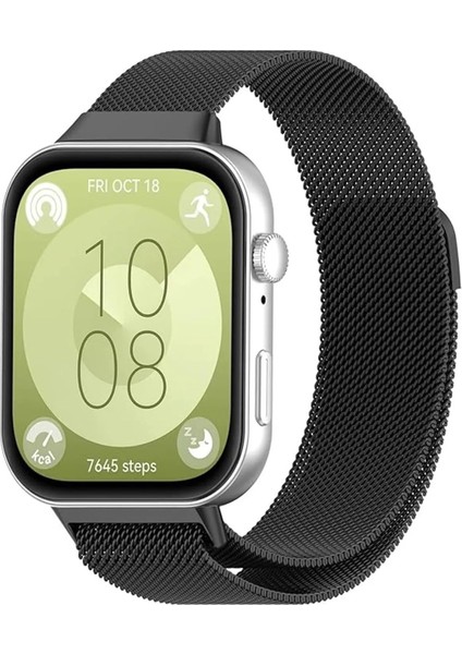 Huawei Watch Fit 3 / Fit 4 / Fit 4 PRO ile Uyumlu Kordon Hasır Örgü Metal Mıknatıslı Kayış