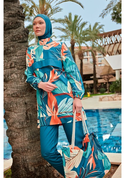 Desenli Tam Kapalı Tesettür Mayo R2411