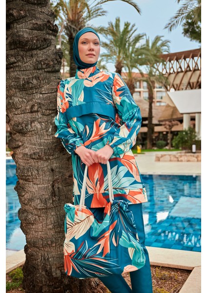 Desenli Tam Kapalı Tesettür Mayo R2411 fırsatları