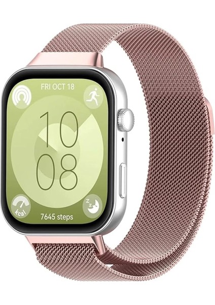 Huawei Watch Fit 3 / Fit 4 / Fit 4 PRO ile Uyumlu Kordon Hasır Örgü Metal Mıknatıslı Kayış