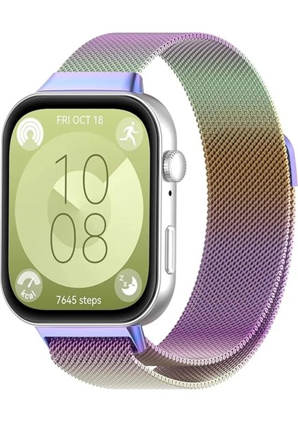 Huawei Watch Fit 3 / Fit 4 / Fit 4 PRO ile Uyumlu Kordon Hasır Örgü Metal Mıknatıslı Kayış