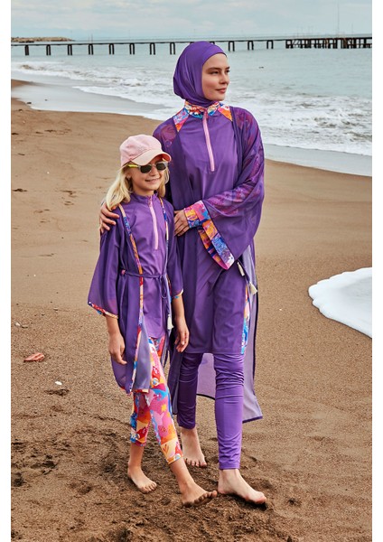 Desenli Mor Kimono KAFTAN P2426