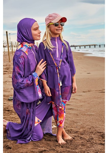 Desenli Mor Kimono KAFTAN P2426