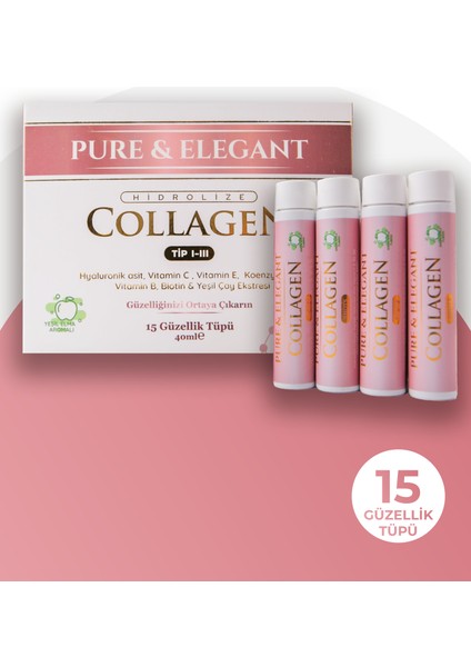 Pure & Elegant Hidrolize Kolajen Tip 1-3 (5500 mg) – 15 Shot | Yeşil Elma Aromalı