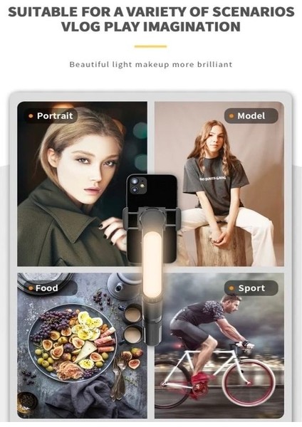 Aluminum Titreşim Engelli LED Işık'lı Mini Wireless Mekanizmalı Gimbal Sabitleyici Tripod Selfie