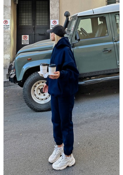 Kadın 3 Iplik Bol Kesim Kışlık Hoodie Sweatshirt Jogger Alt Eşofman Takımı fiyatları