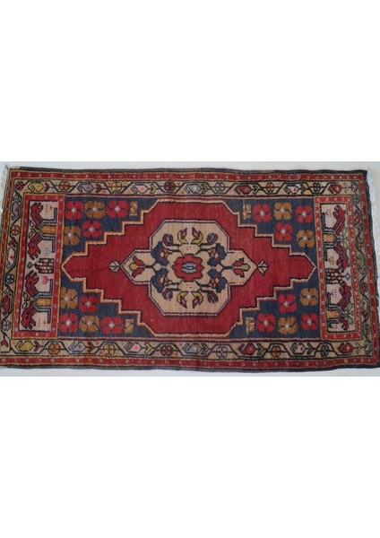 76X121 cm Çiçek Desenli Yıkanabilir Kırmızı Renk El Dokuma Nostaljik Anadolu Kilim