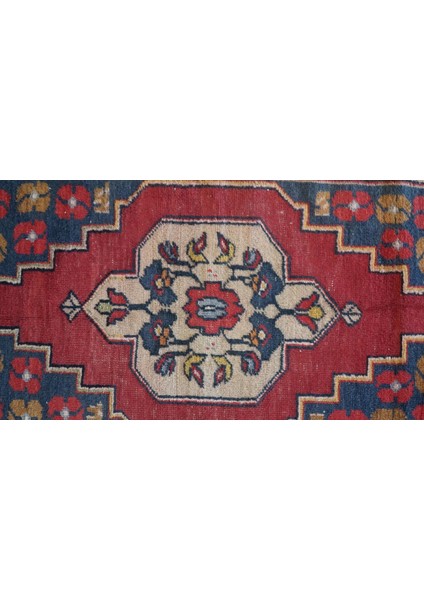 76X121 cm Çiçek Desenli Yıkanabilir Kırmızı Renk El Dokuma Nostaljik Anadolu Kilim