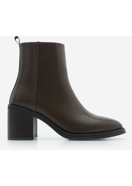 Kadın Topuklu Bot Sivri Burun Fermuarlı Cerin Kahve modelleri