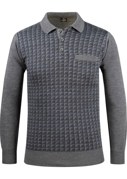 Erkek Polo Yaka Triko Kazak Desenli Kol ve Bel Lastikli Çelik Örgü Klasik Kalıp - 5002F