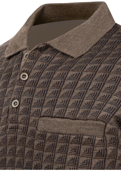 Erkek Polo Yaka Triko Kazak Desenli Kol ve Bel Lastikli Çelik Örgü Klasik Kalıp - 5002F