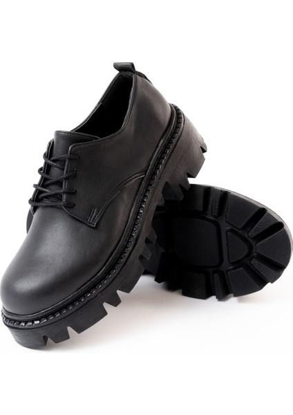 868-754 Siyah Bağcıklı Günlük Yüksek Tabanlı Loafer Ayakkabı modelleri