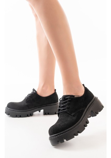 868-754 Siyah Süet Bağcıklı Günlük Yüksek Tabanlı Loafer Ayakkabı modelleri