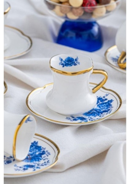 Porselen Jasmin 6 Kişilik Kahve Fincan Takımı Beyaz Desen-2 - HXF-05175