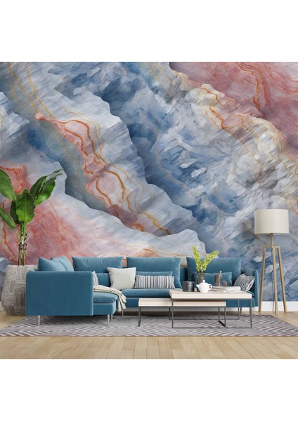 3 Boyutlu Renkli Mermer Görünümlü Duvar Kağıdı