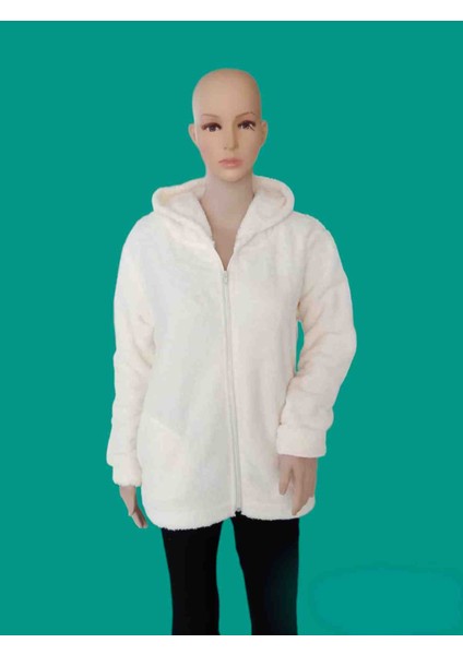 Kadın Welsoft Peluş Krem Ceket Hırka