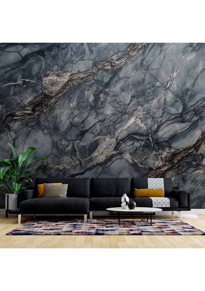 3 Boyutlu Siyah Mermer Temalı Duvar Kağıdı