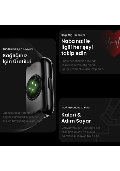 EVO2 Bluetooth 5.2 1.47” Ekran 1 ATM Su Geçirmez iOS&Android Uyumlu 24+ Spor Modu Nabız Spor Kan Oksijen Takibi Akıllı Bileklik Siyah
