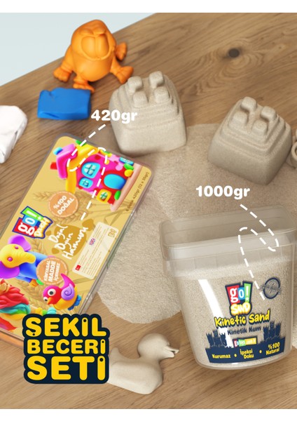 Go Toys Şekil Beceri Seti – 1000 gr Kinetik Kum + 420 Gram Doğal Oyun Hamuru