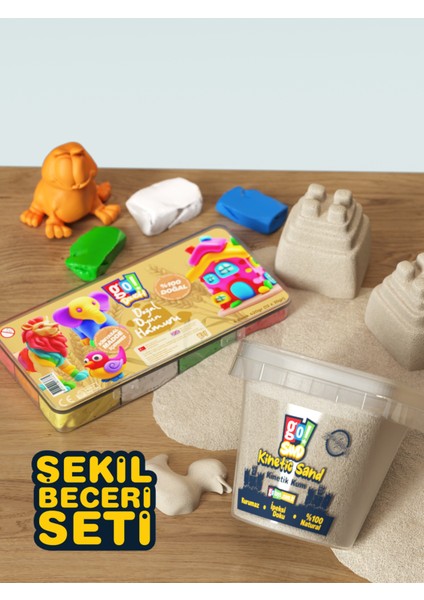 Go Toys Şekil Beceri Seti – 1000 gr Kinetik Kum + 420 Gram Doğal Oyun Hamuru