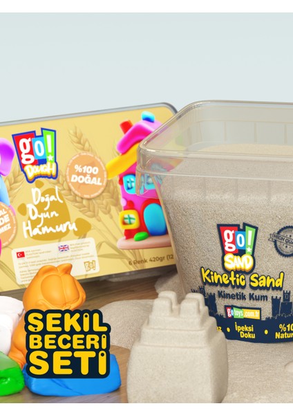 Go Toys Şekil Beceri Seti – 1000 gr Kinetik Kum + 420 Gram Doğal Oyun Hamuru