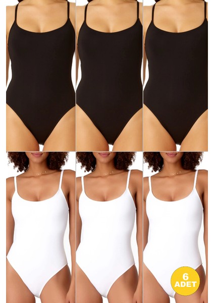 Kadın Ip Askılı Çıt Çıtlı Kancalı Body 6'lı Paket