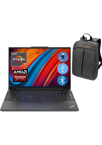 E16 Thınkpad 21JT0017TX ATL44 RYZEN7-7730U 40GB 2TB M.2 SSD 16" FDOS Taşınabilir Bilgisayar + ÇANTA