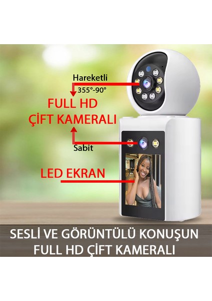 Monitörlü Çift Kameralı Hareket Algılayıcılı Bebek,hayvan, Bakıcı Güvenlik Kamerası ve Monitörü