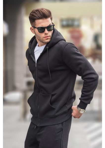 Siyah Kapüşonlu Regular Fit Erkek Sweatshirt 6033