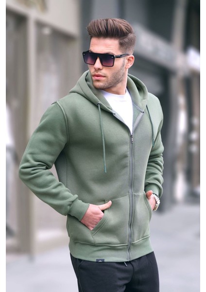 Haki Yeşili Kapüşonlu Regular Fit Erkek Sweatshirt 6033