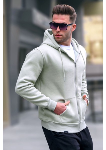 Mint Yeşili Kapüşonlu Regular Fit Erkek Sweatshirt 6033