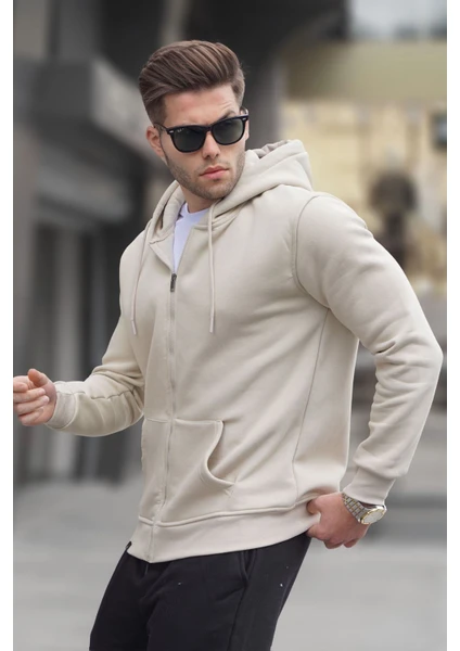 Bej Kapüşonlu Regular Fit Erkek Sweatshirt 6033