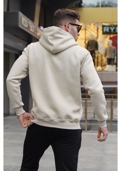 Bej Kapüşonlu Regular Fit Erkek Sweatshirt 6033