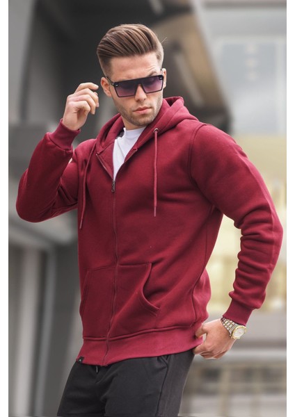 Bordo Kapüşonlu Regular Fit Erkek Sweatshirt 6033