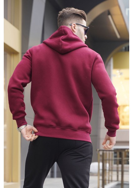 Bordo Kapüşonlu Regular Fit Erkek Sweatshirt 6033