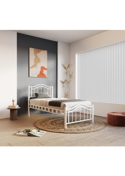 Belinay Ferforje Metal Tek Kişilik Karyola 100x200 Beyaz